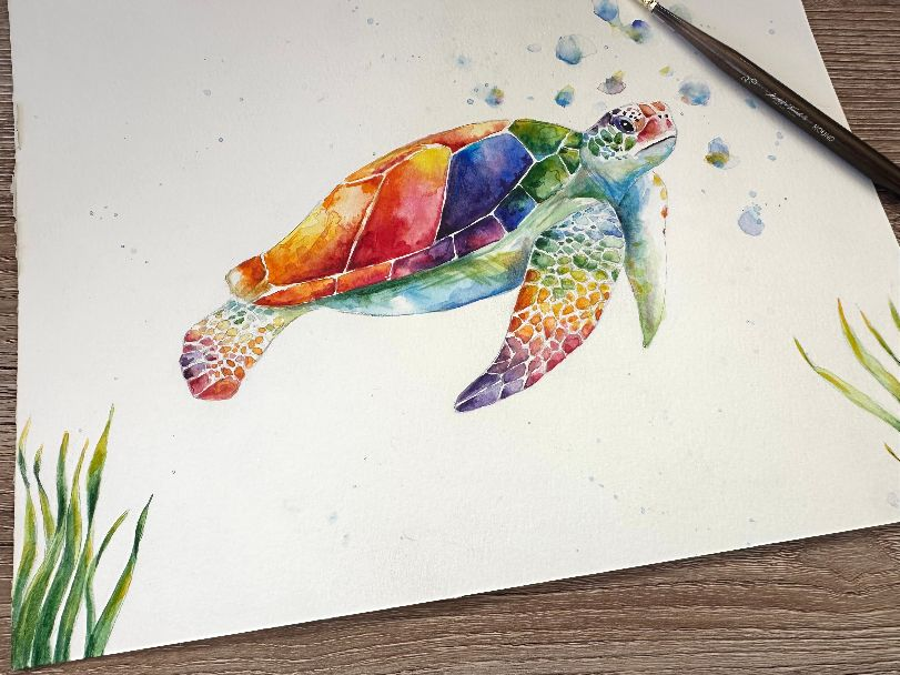 🐢 How Th Draw A Sea Turtle Using Watercolor Brush Pens